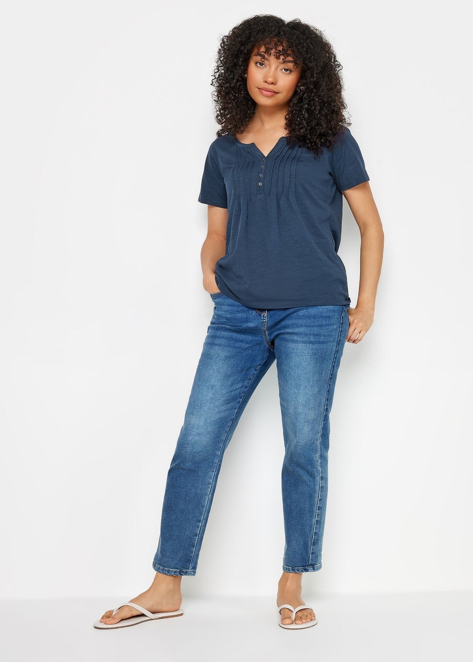 M&Co Navy Blue Cotton Short Sleeve Henley Top