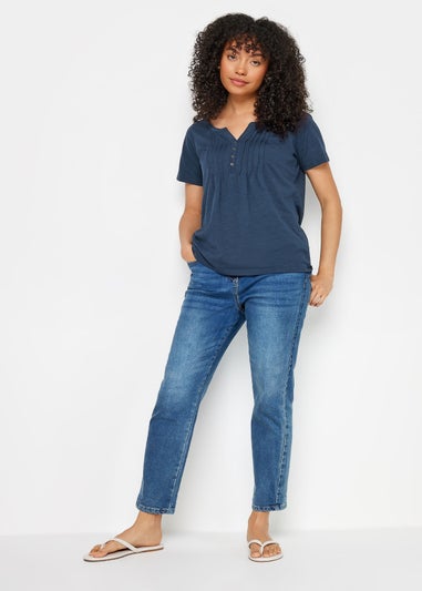 M&Co Navy Blue Cotton Short Sleeve Henley Top