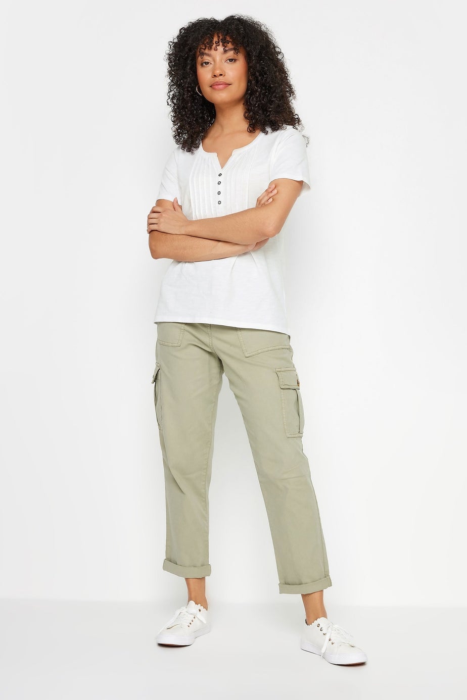 M&Co White Cotton Short Sleeve Henley Top