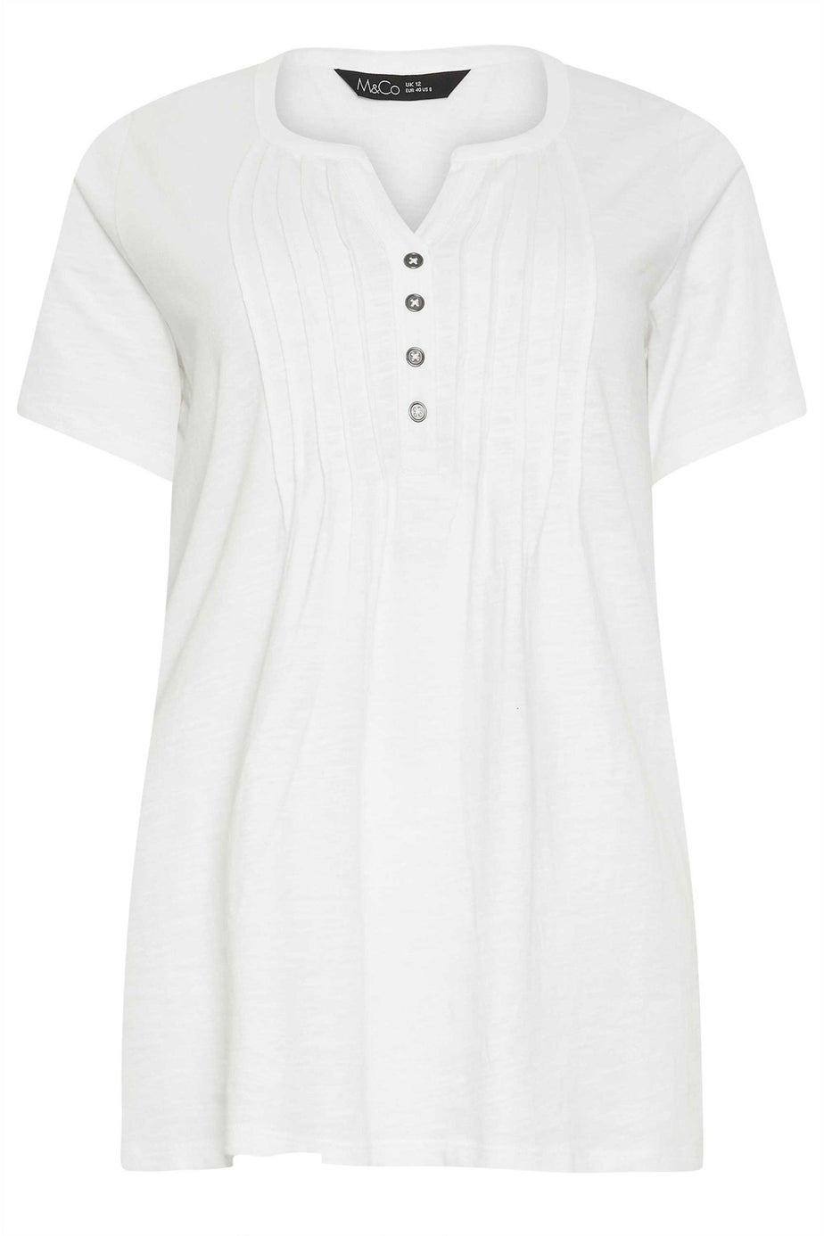 M&Co White Cotton Short Sleeve Henley Top