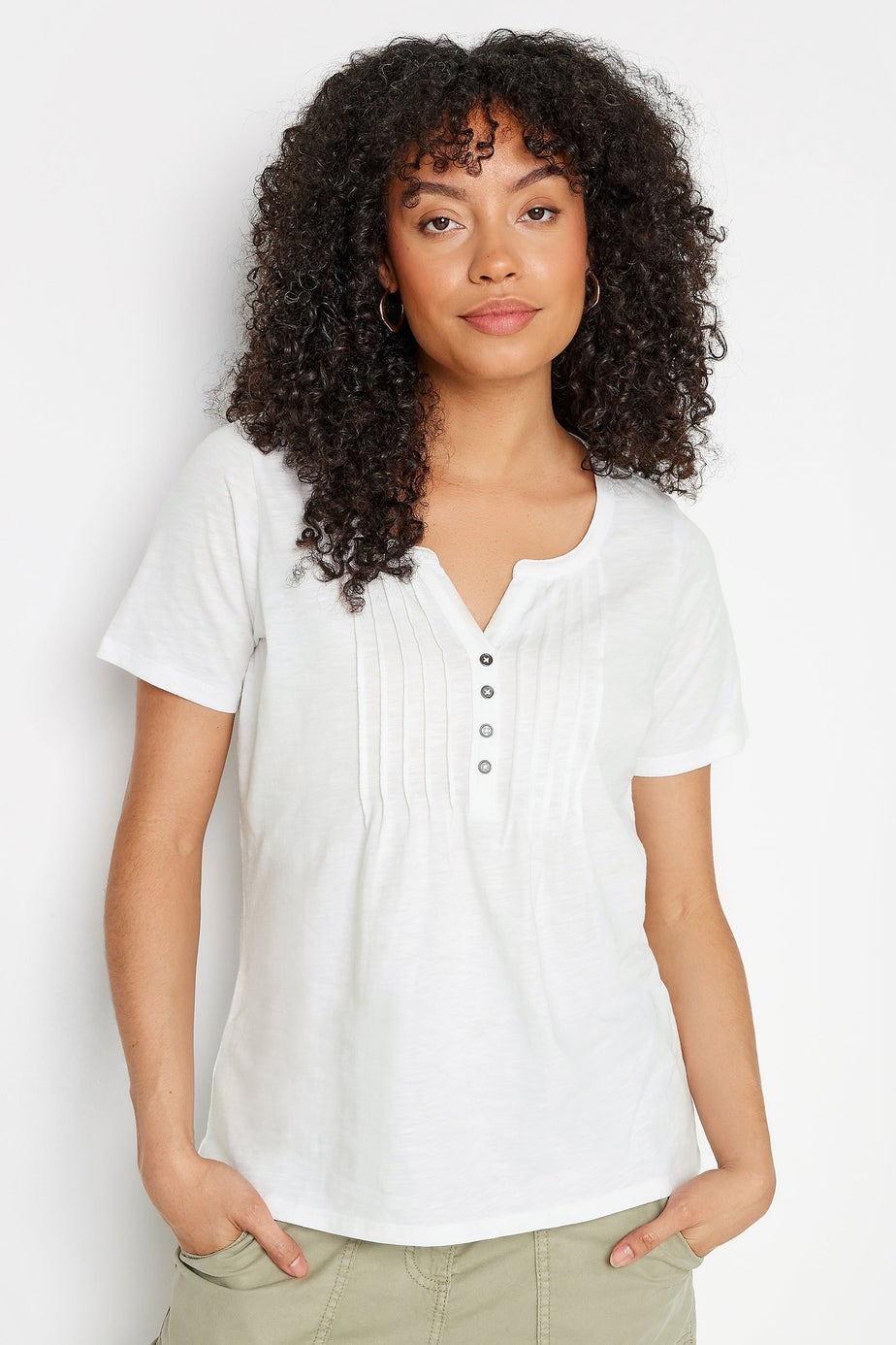 M&Co White Cotton Short Sleeve Henley Top