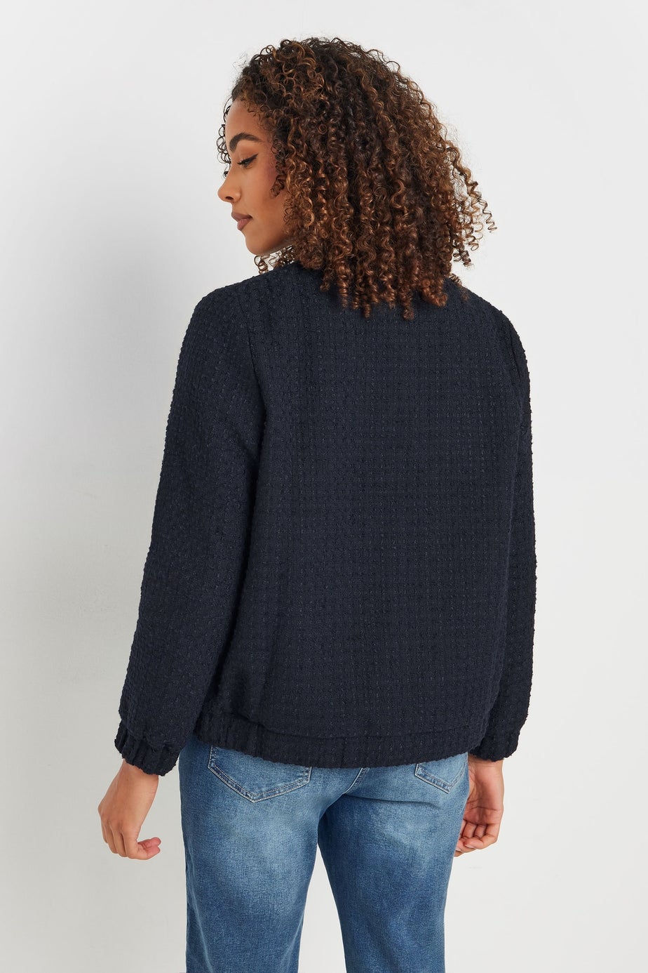 M&Co Navy Blue Boucle Bomber Jacket