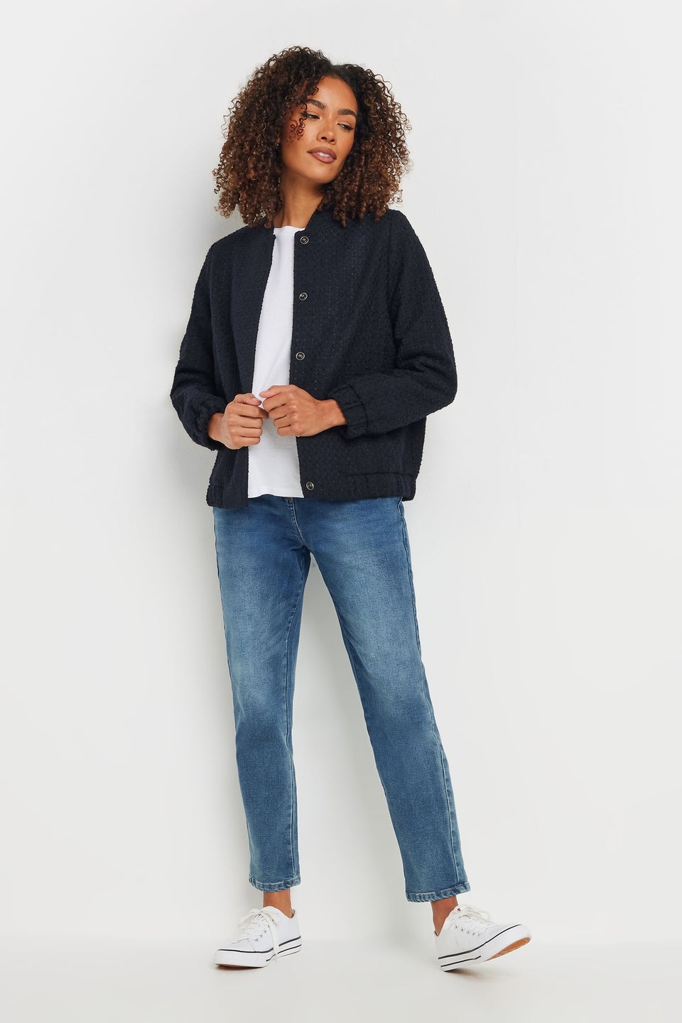 M&Co Navy Blue Boucle Bomber Jacket