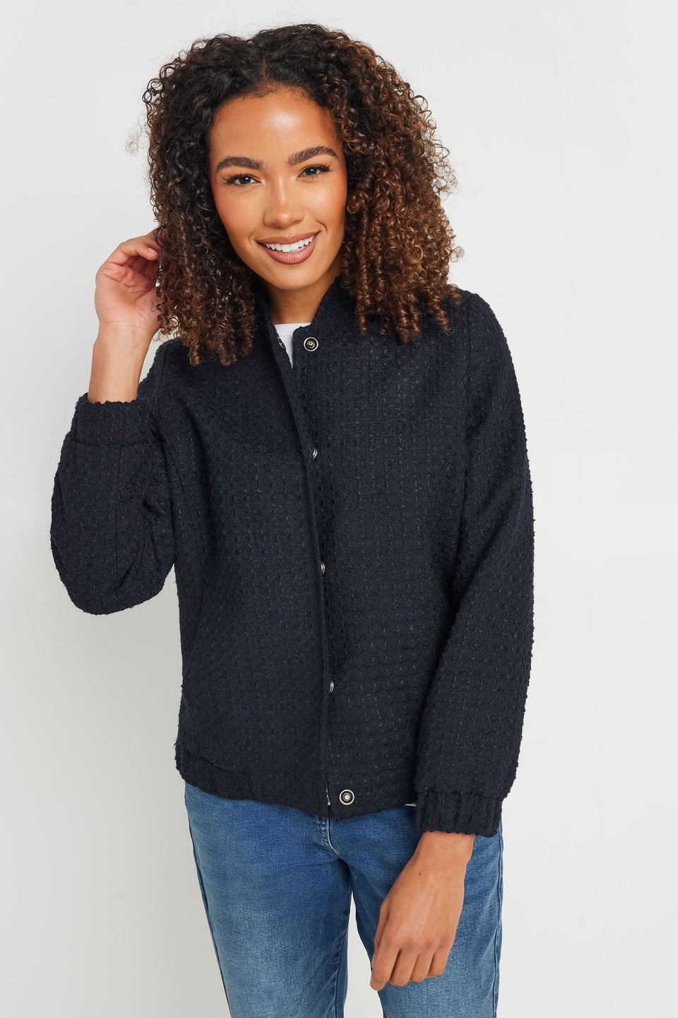M&Co Navy Blue Boucle Bomber Jacket