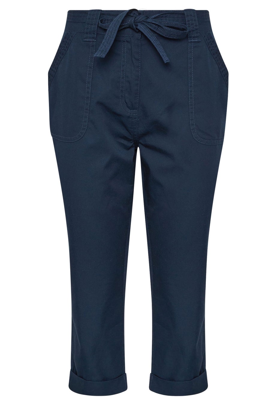 M&Co Navy Blue Cool Cotton Poplin Cropped Trousers