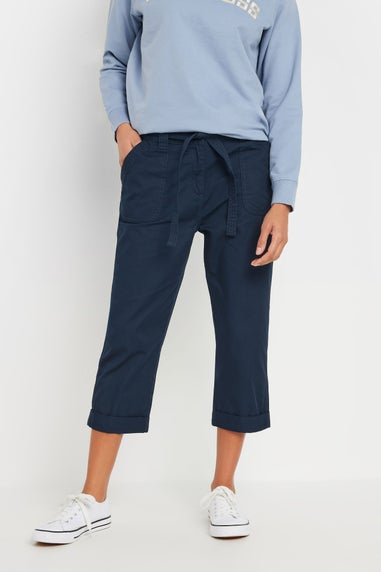 M&Co Navy Blue Cool Cotton Poplin Cropped Trousers