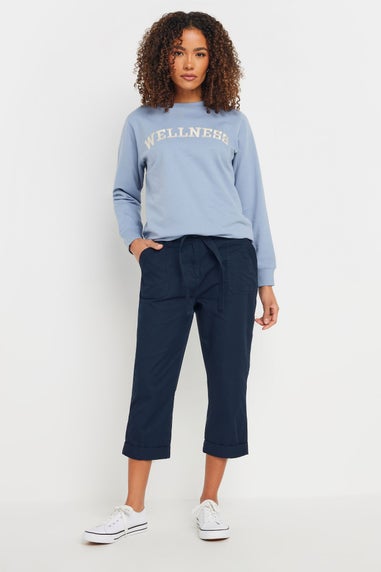M&Co Navy Blue Cool Cotton Poplin Cropped Trousers