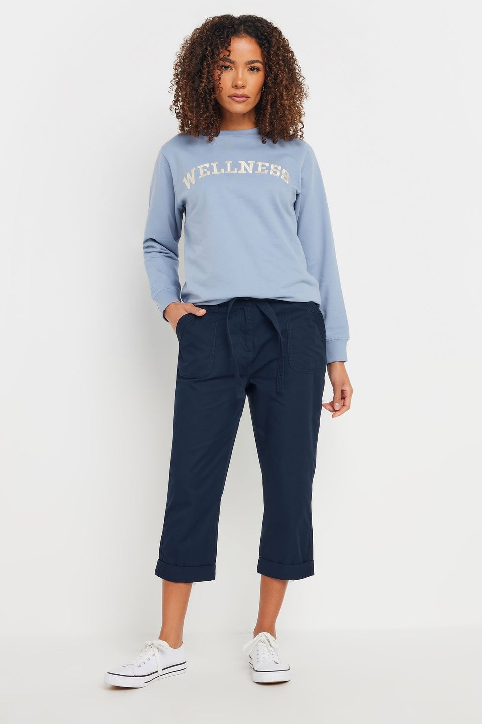 M&Co Navy Blue Cool Cotton Poplin Cropped Trousers