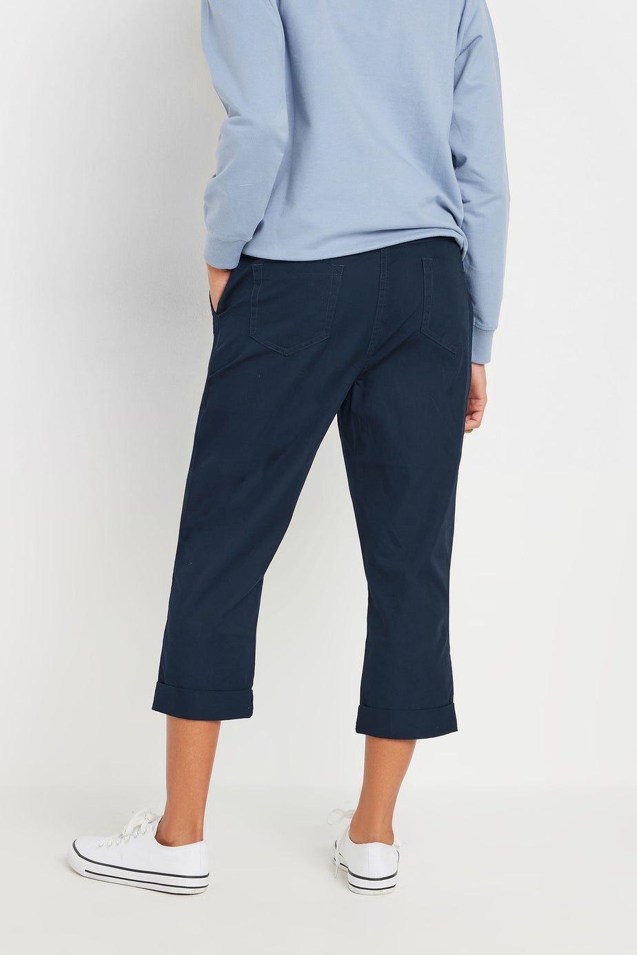 M&Co Navy Blue Cool Cotton Poplin Cropped Trousers