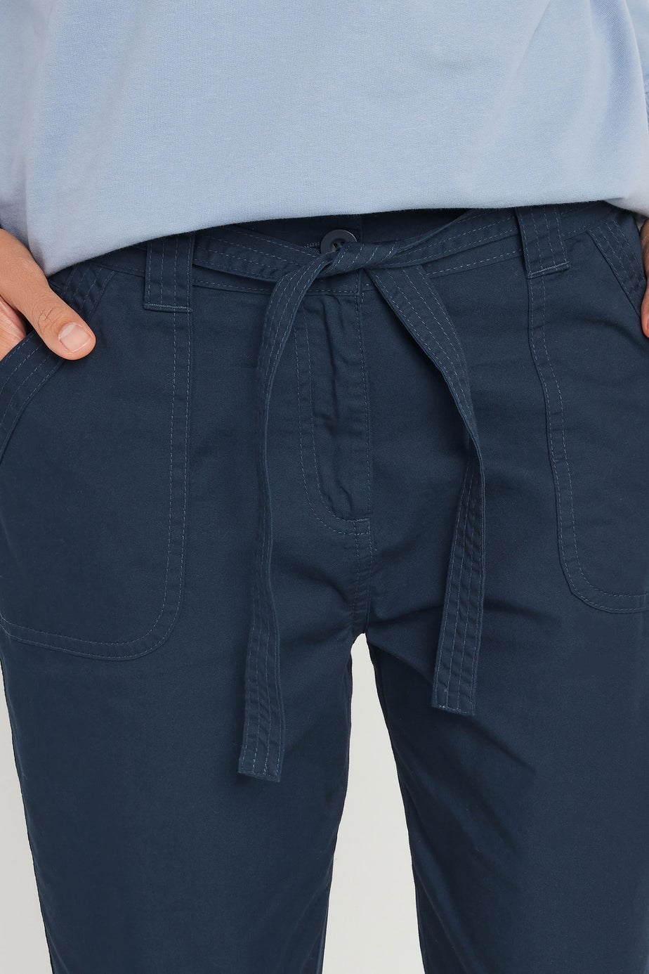 M&Co Navy Blue Cool Cotton Poplin Cropped Trousers