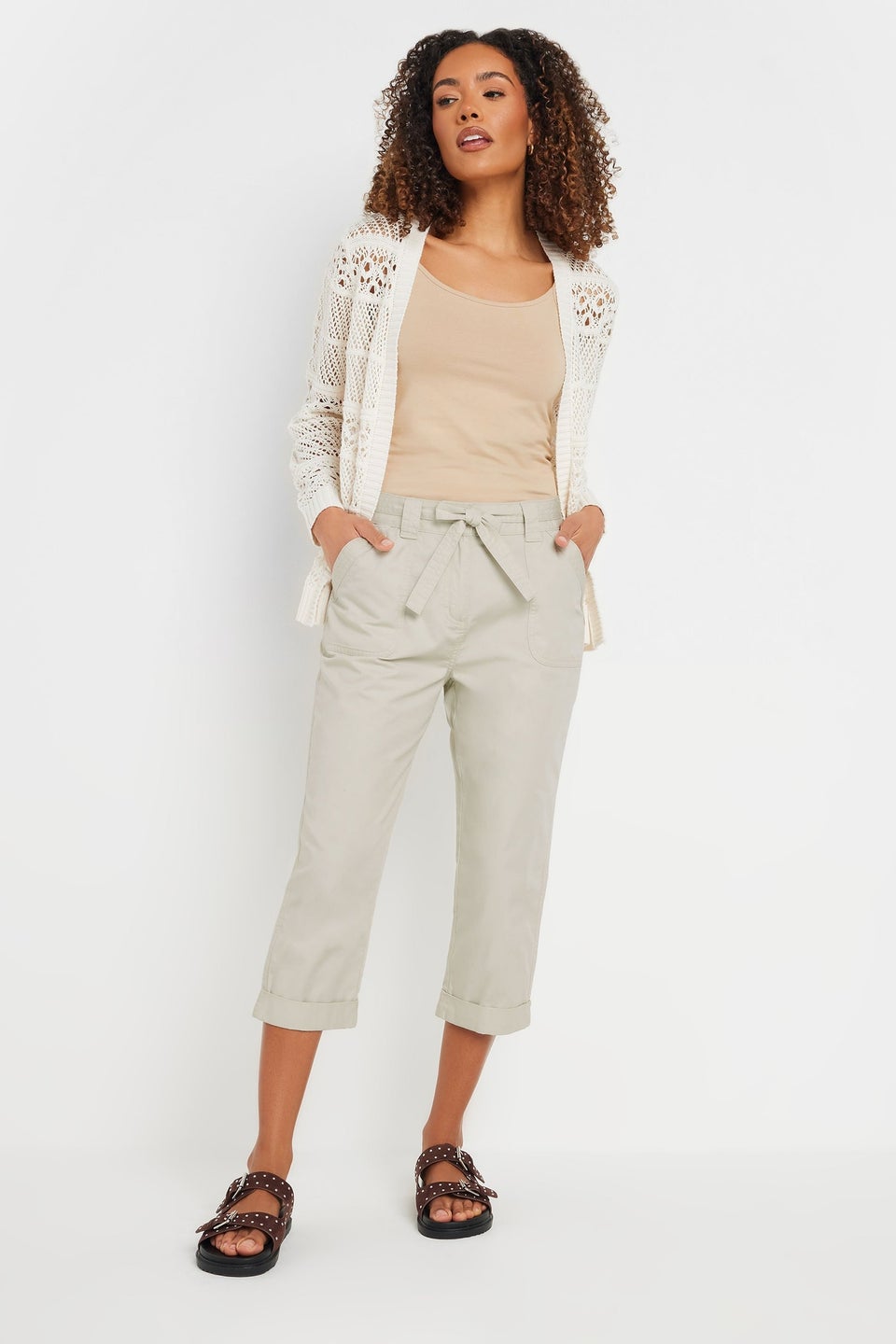 M&Co Natural Brown Cool Cotton Poplin Cropped Trousers