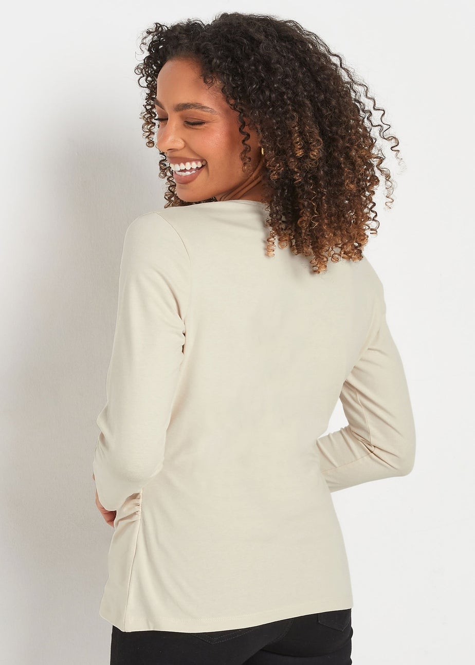 M&Co Cream 3/4 Sleeve Wrap Top
