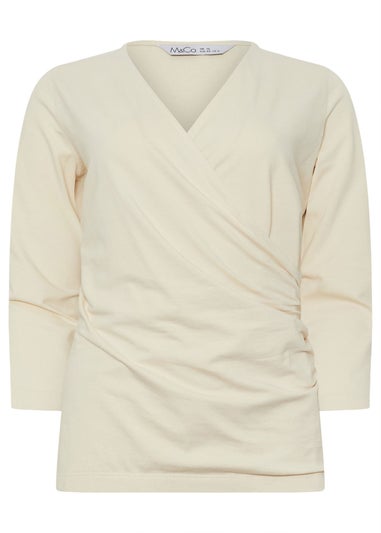M&Co Cream 3/4 Sleeve Wrap Top