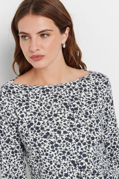 M&Co Navy Blue & White Cotton Ditsy Floral Top