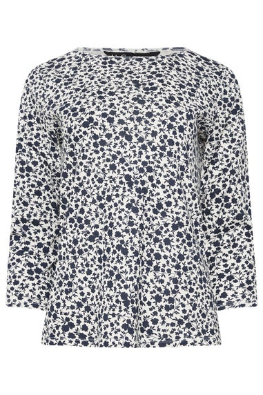 M&Co Navy Blue & White Cotton Ditsy Floral Top