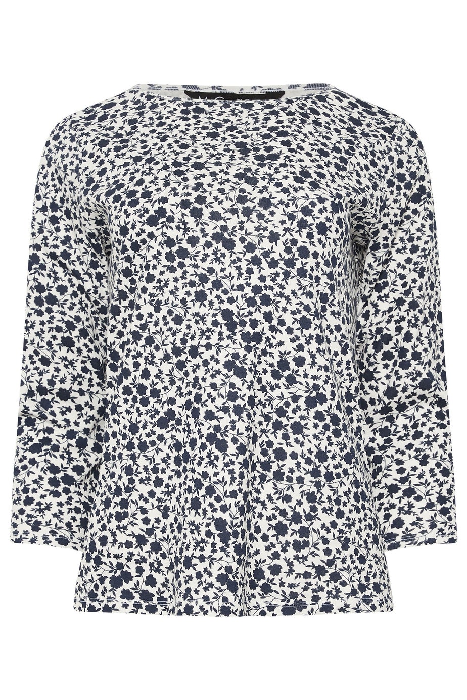 M&Co Navy Blue & White Cotton Ditsy Floral Top