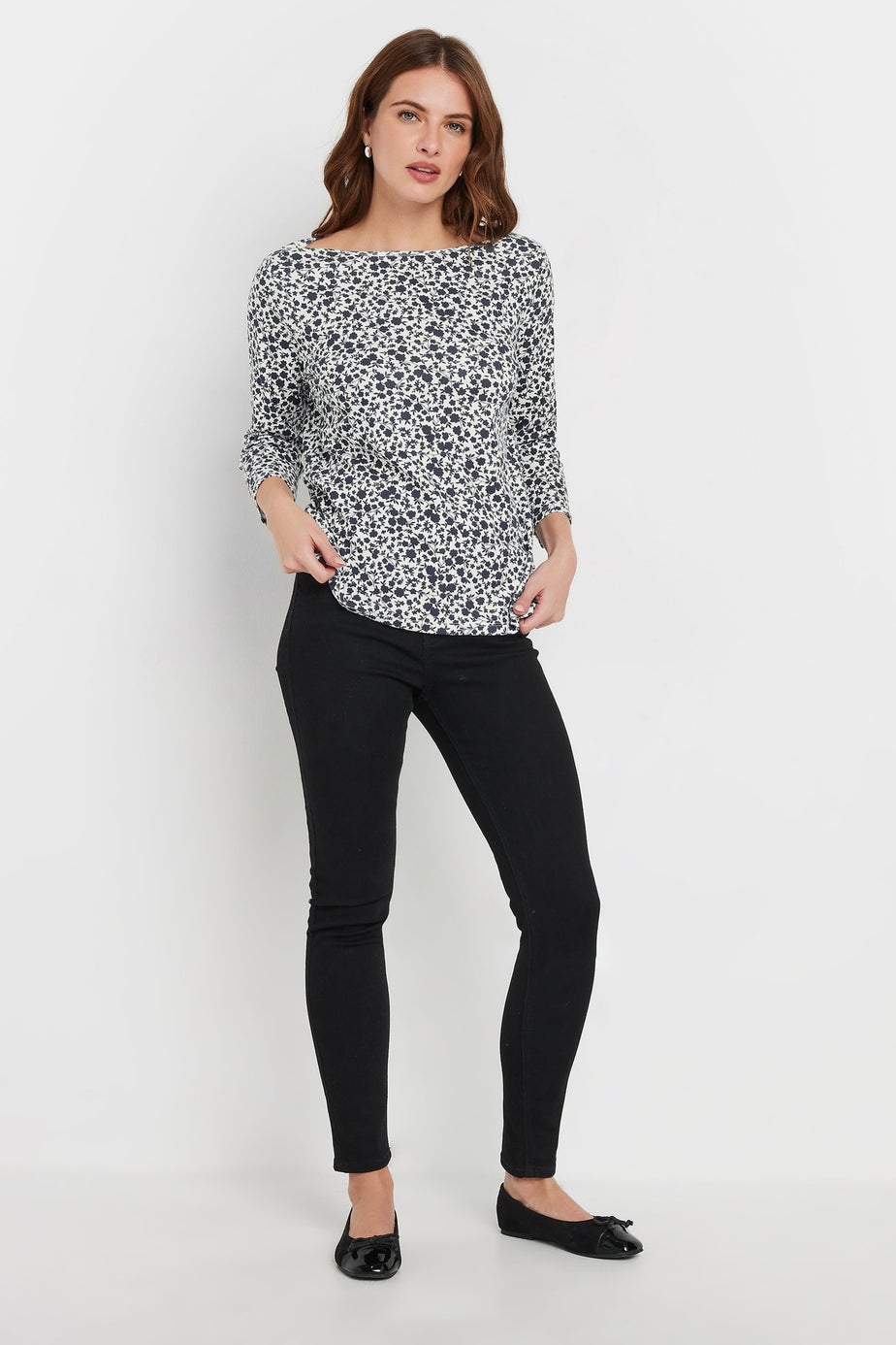 M&Co Navy Blue & White Cotton Ditsy Floral Top