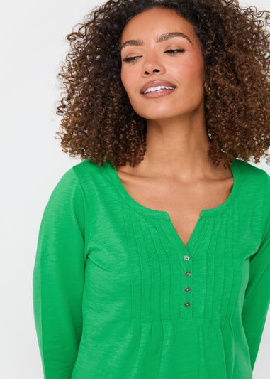 M&Co Green Cotton 3/4 Sleeve Henley Top