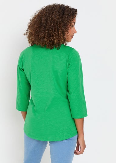 M&Co Green Cotton 3/4 Sleeve Henley Top