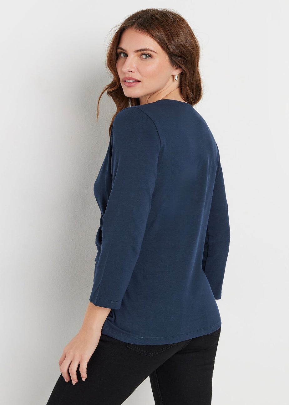 M&Co Navy Blue 3/4 Sleeve Wrap Top