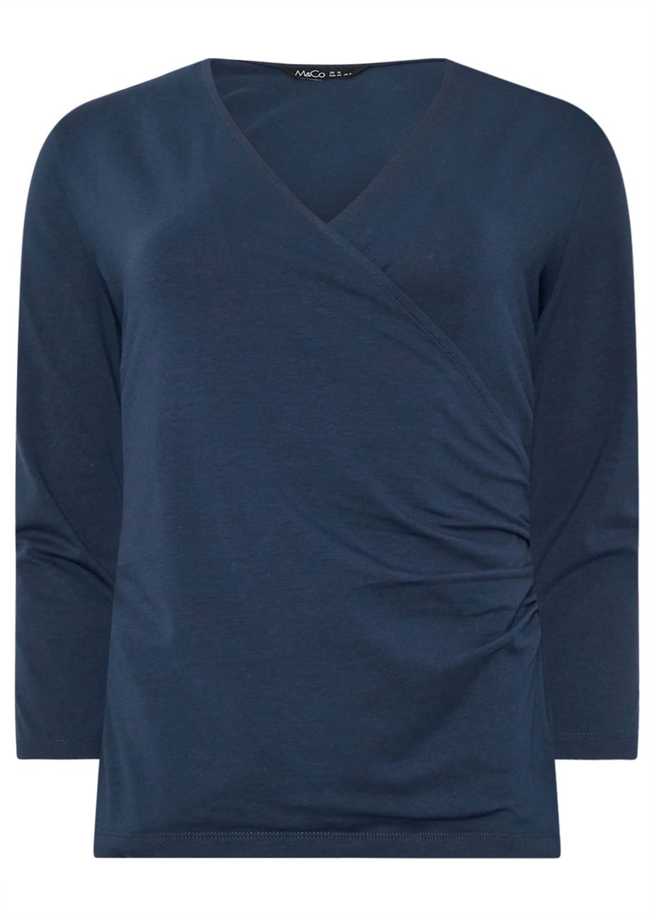 M&Co Navy Blue 3/4 Sleeve Wrap Top