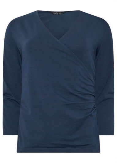M&Co Navy Blue 3/4 Sleeve Wrap Top