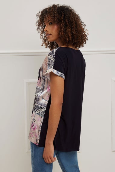 M&Co Navy Blue Scarf Print Top