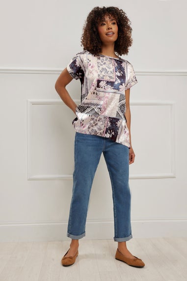 M&Co Navy Blue Scarf Print Top