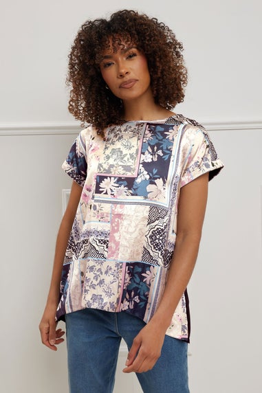 M&Co Navy Blue Scarf Print Top