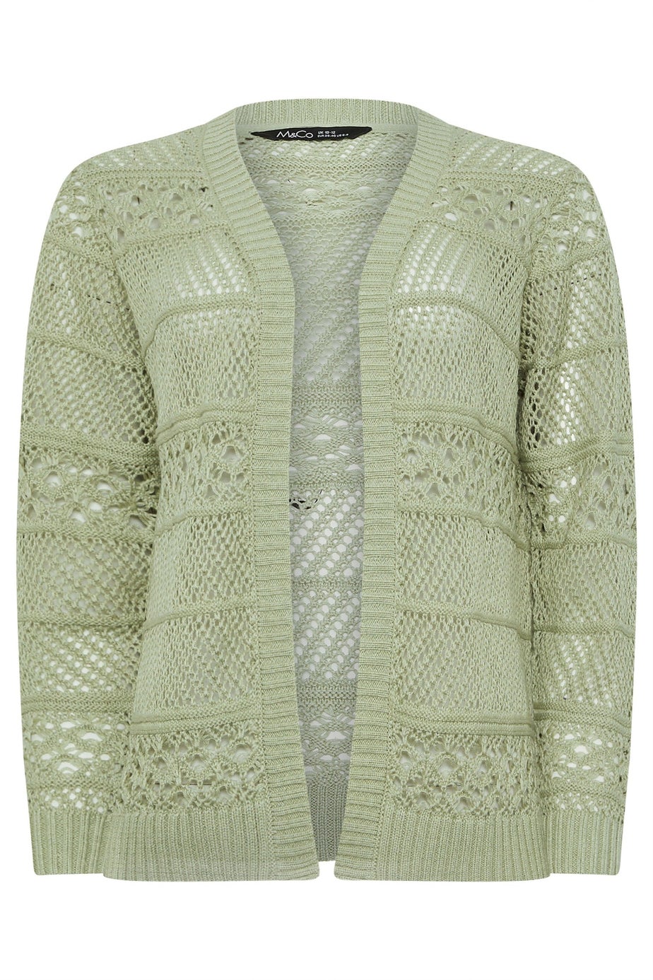 M&Co Sage Green Cotton Open Front Crochet Cardigan Matalan