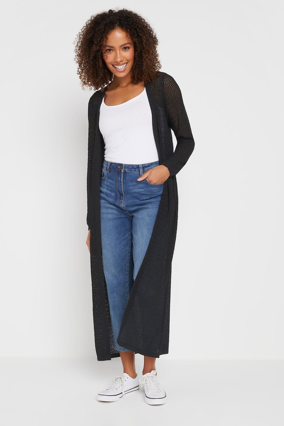 M&Co Black Longline Tape Knit Cardigan