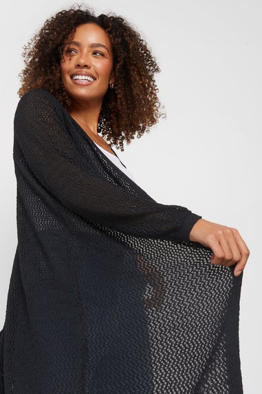 M&Co Black Longline Tape Knit Cardigan