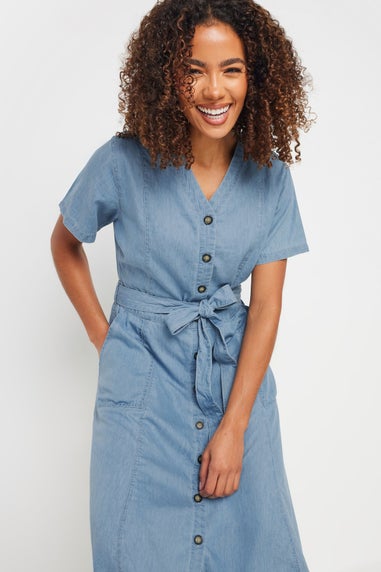 M&Co Blue Collarless Button Through Shirt Dress