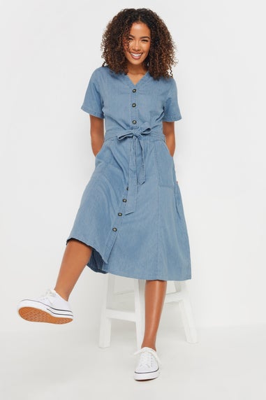 M&Co Blue Collarless Button Through Shirt Dress