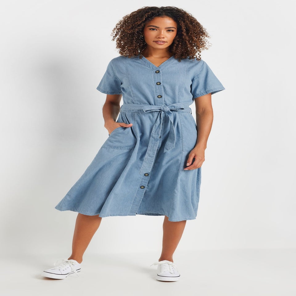 M&Co Blue Collarless Button Through Shirt Dress