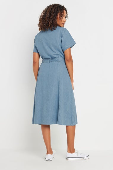 M&Co Blue Collarless Button Through Shirt Dress