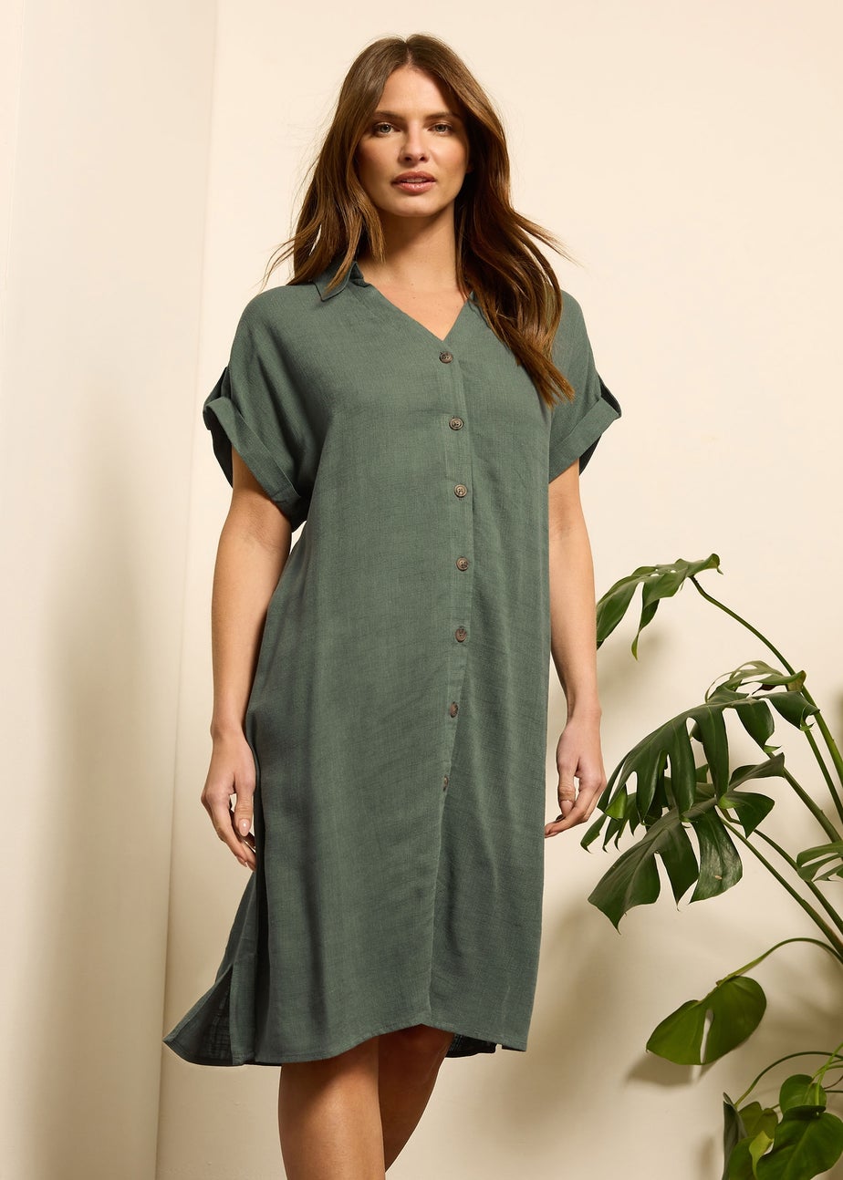 M&Co Khaki Green Relaxed Linen Shirt Dress