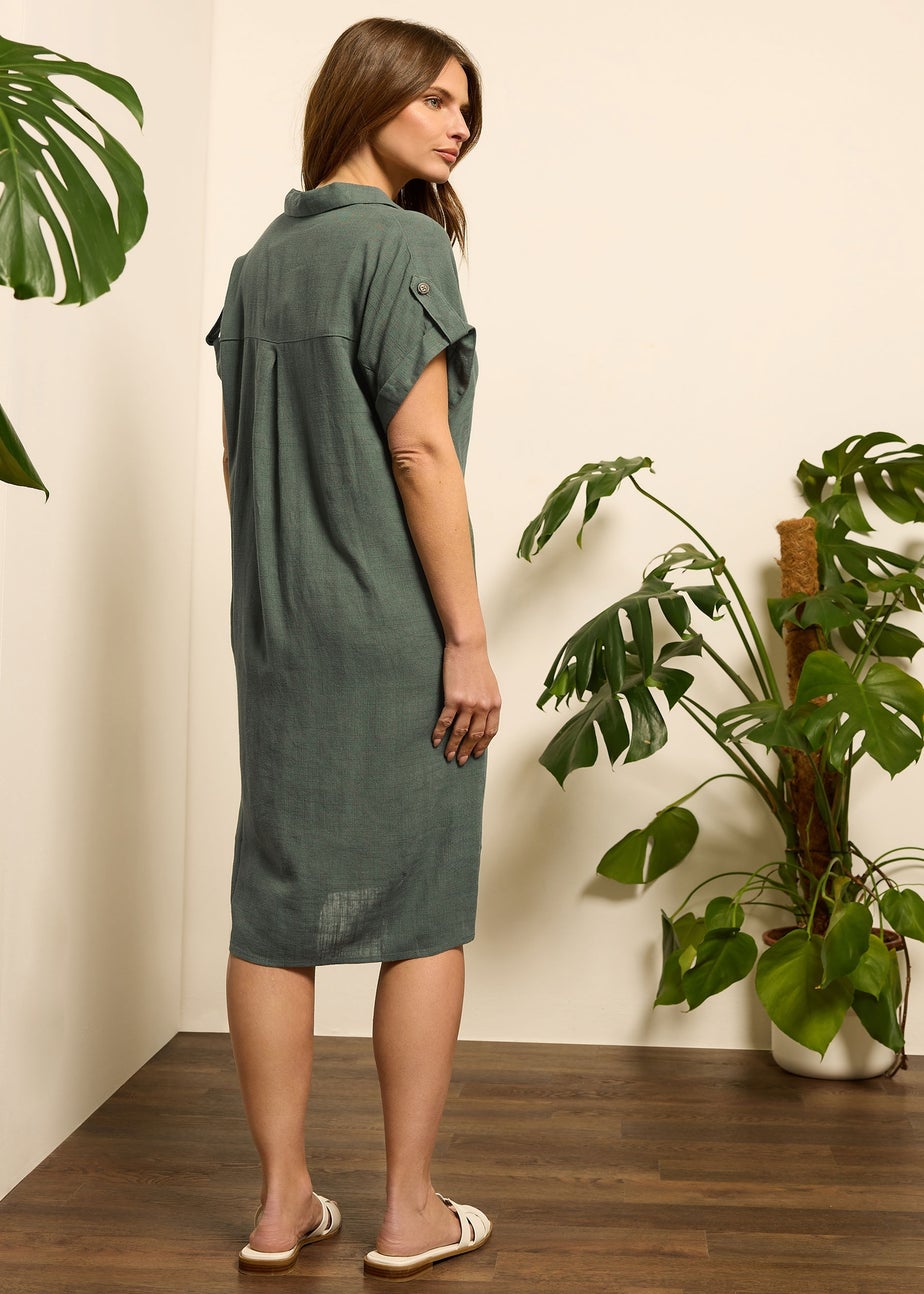 M&Co Khaki Green Relaxed Linen Shirt Dress