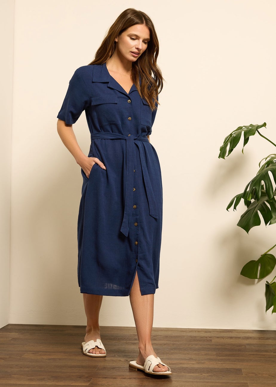 M&Co Navy Blue Linen Shirt Dress