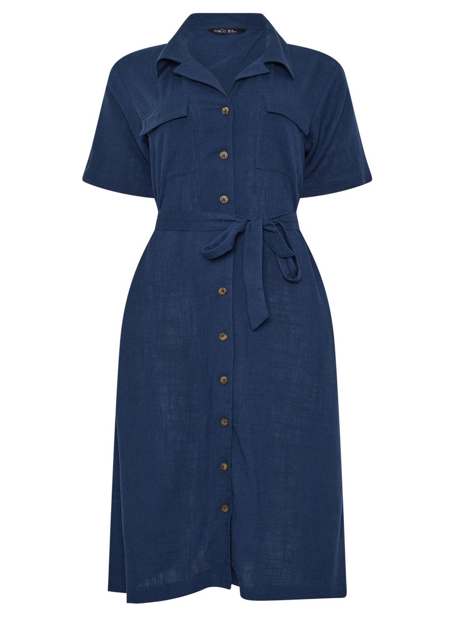 M&Co Navy Blue Linen Shirt Dress