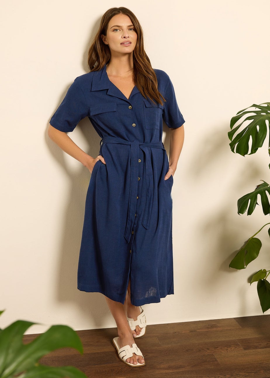 M&Co Navy Blue Linen Shirt Dress