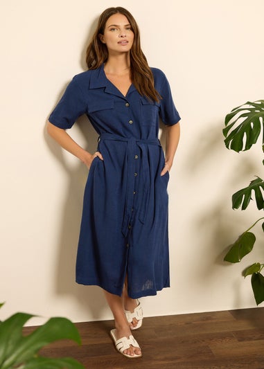 M&Co Navy Blue Linen Shirt Dress