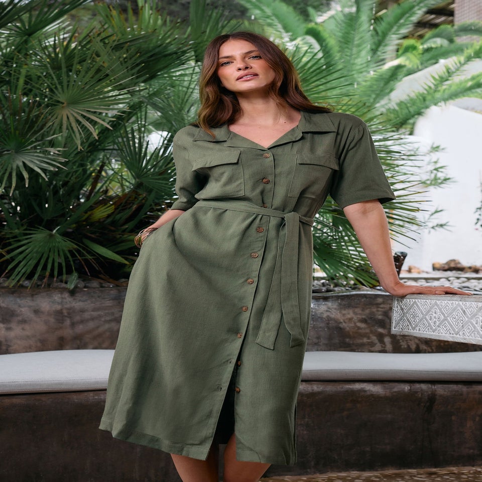 M&Co Khaki Green Linen Shirt Dress