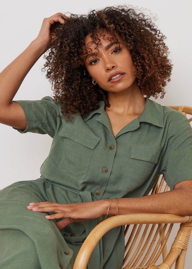 M&Co Khaki Green Linen Shirt Dress