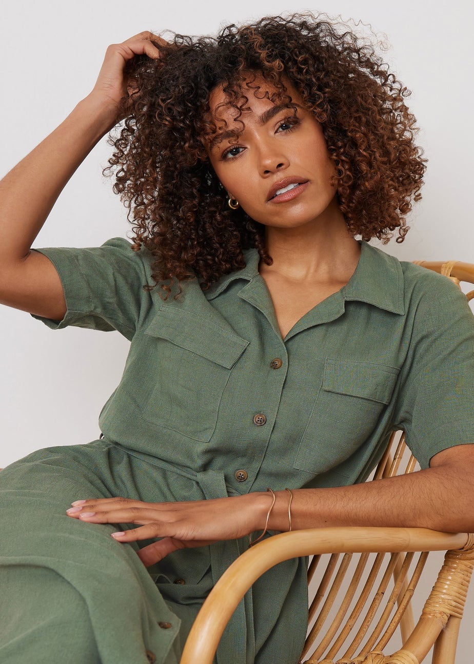 M&Co Khaki Green Linen Shirt Dress