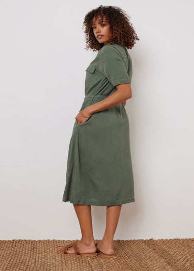 M&Co Khaki Green Linen Shirt Dress