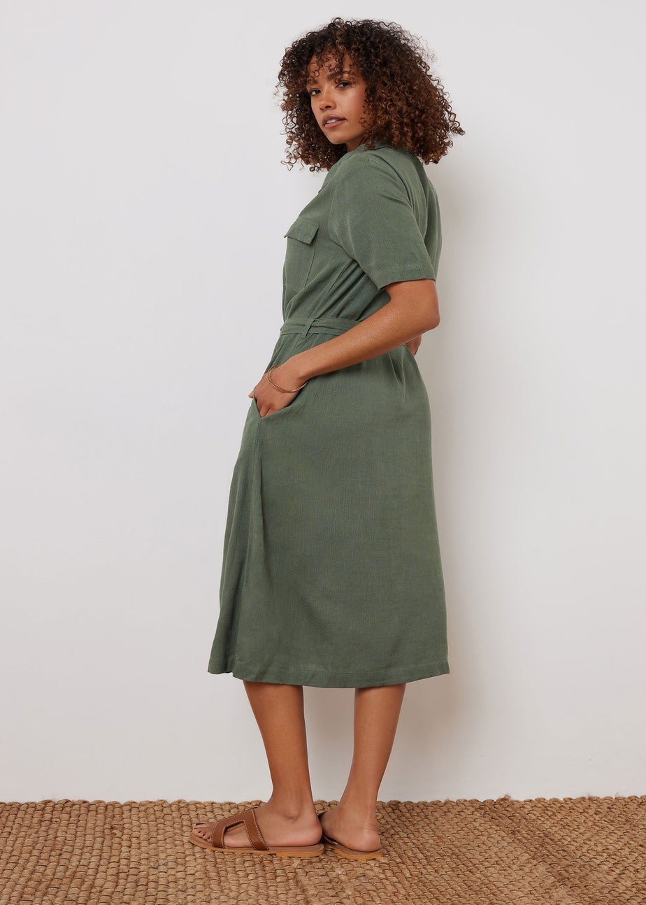M&Co Khaki Green Linen Shirt Dress