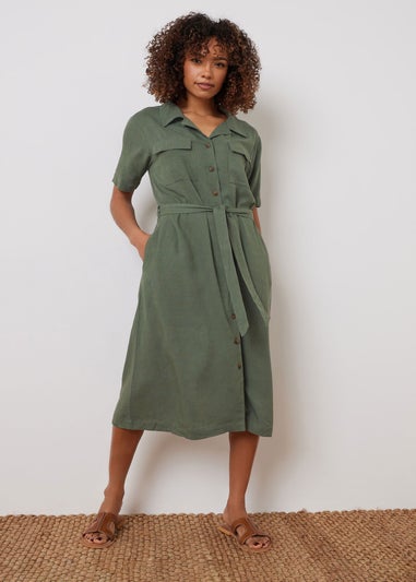 M&Co Khaki Green Linen Shirt Dress