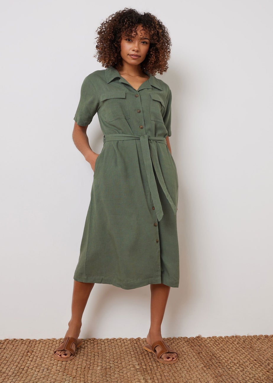 M&Co Khaki Green Linen Shirt Dress