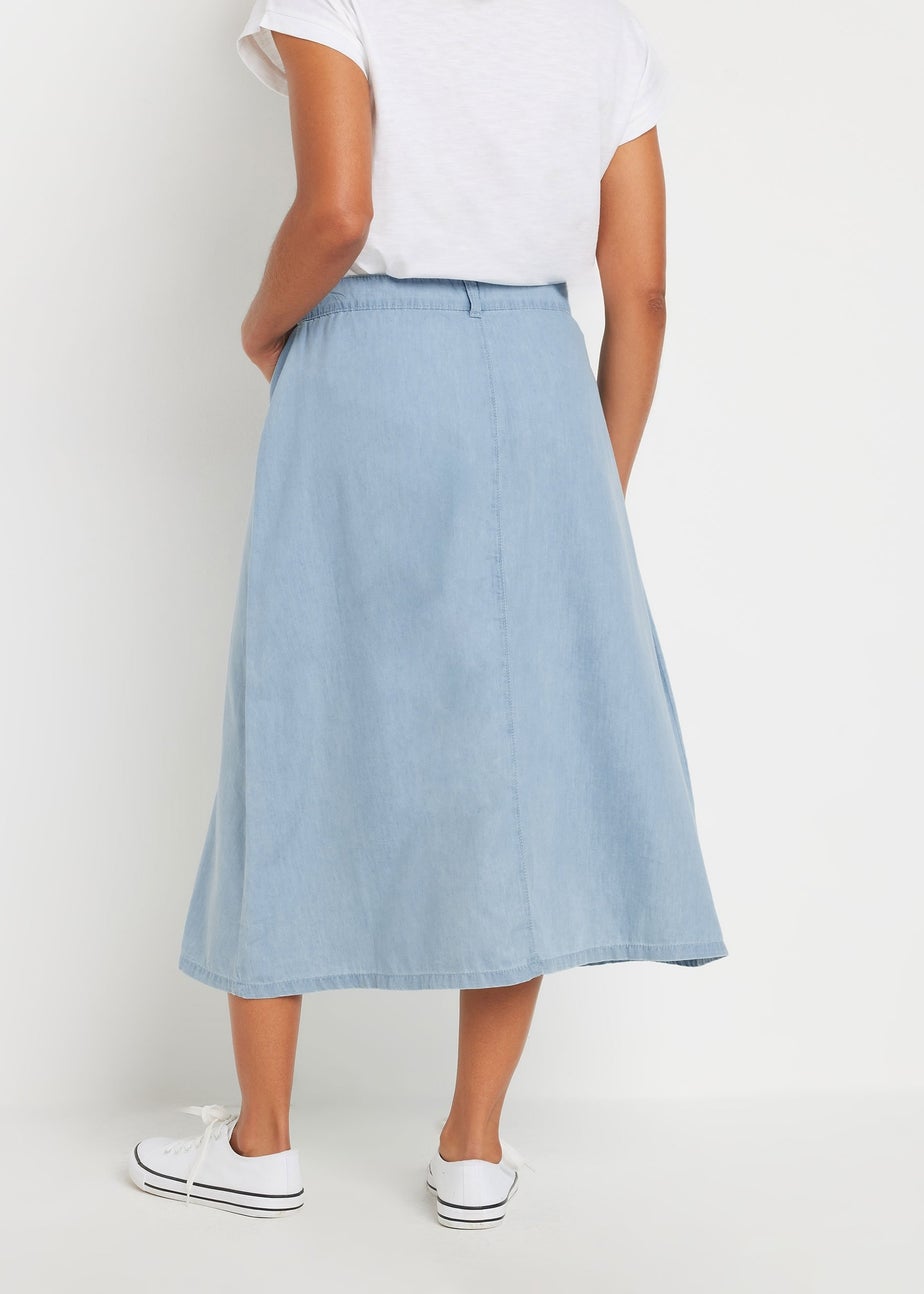 M&Co Light Blue Woven Button Through Midi Skirt